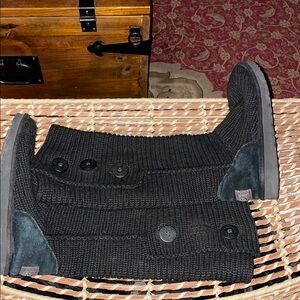 Black Knit Button Boots